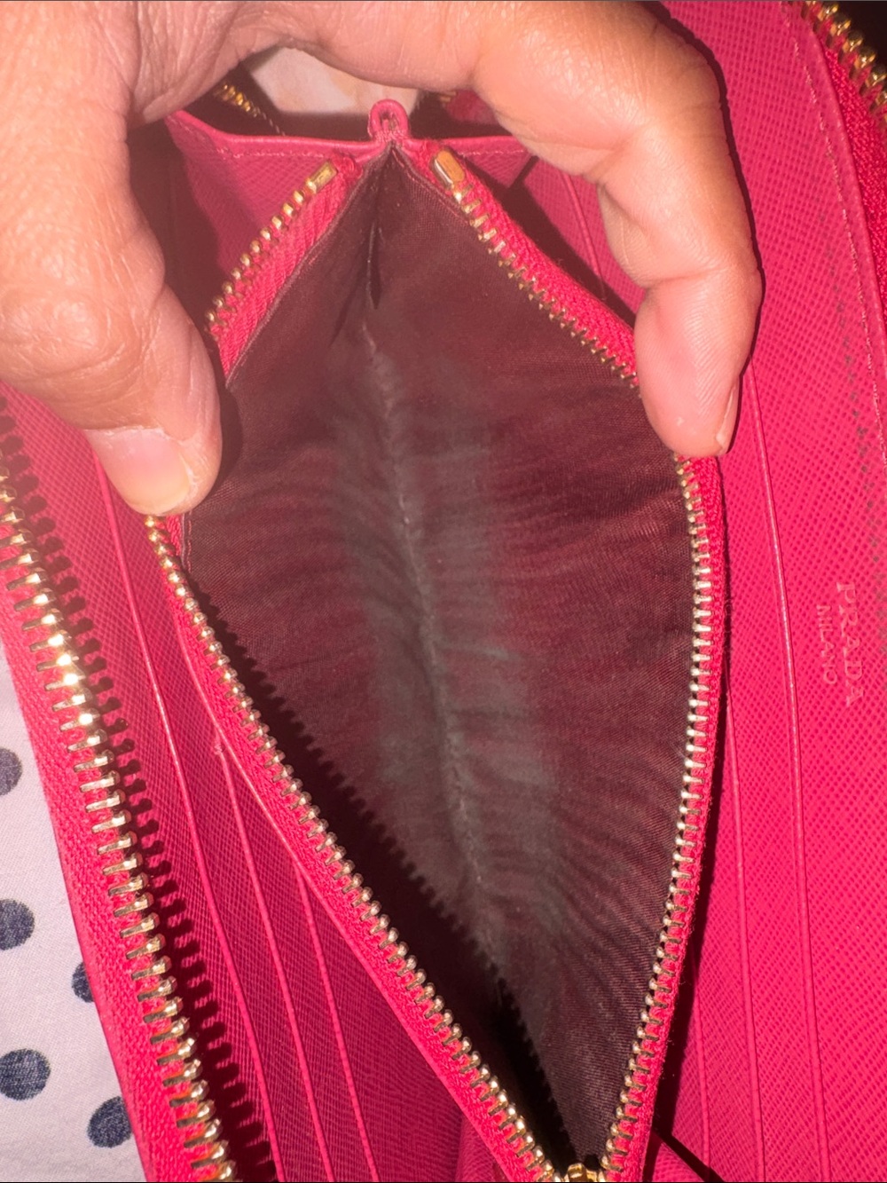 Prada Saffiano Zip-Around Wallet in Peonia Pink with Gold Hardware - Picture 3 of 15